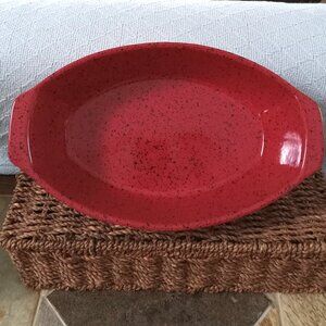 CERUTIL PORTUGAL RED WITH BLACK SPECKLES OVAL DISH IN BETTER THAN NEW CONDITION